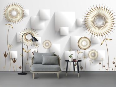 دانلود کاغذ دیواری طراحی مدرن مینیمالیستی مکعب های سه بعدی انتزاعی دیوار پس زمینه گل