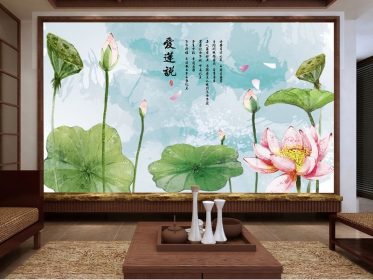 دانلود کاغذ دیواری طرح جدید جوهر خلاق چینی لکه دار دیوار پس زمینه تلویزیون نیلوفر آبی