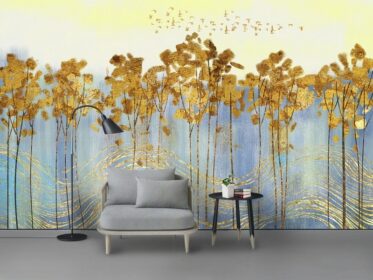 دانلود طرح کاغذ دیواری اروپایی مدرن انتزاعی منظره طلایی رنگ روغن پس زمینه دیوار