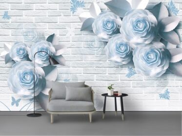 دانلود کاغذ دیواری طرح مینیمالیستی مدرن دکوراسیون دیوار پس زمینه گل آبی