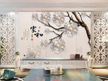 دانلود کاغذ دیواری طرح سه بعدی جواهرات شاخه گل گل خانه و پس زمینه دیوار