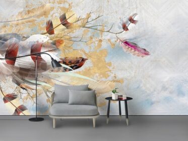 دانلود کاغذ دیواری طرح دست نقاشی شده با آبرنگ پر مدرن دیوار پس زمینه اتاق خواب