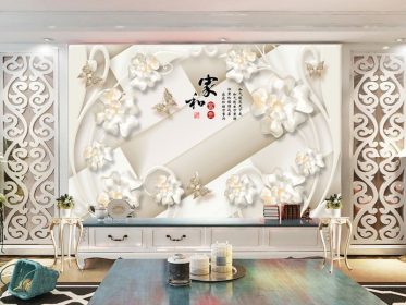 دانلود کاغذ دیواری طرح سه بعدی گل جواهر برجسته مینیمالیستی مدرن دیوار پس زمینه تلویزیون اروپایی