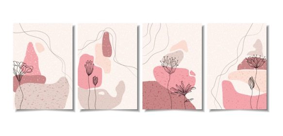 دانلود وکتور مجموعه هنر دیوار گیاه شناسی وکتور شاخ و برگ خط نقاشی نقاشی با