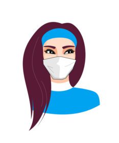 دانلود لوگو چهره یک دختر زیبا در یک ماسک محافظ وکتور لوگوی رنگی زن زیبا در یک ماسک پزشکی سالن زیبایی حفاظت و پیشگیری از ویروس کرونا