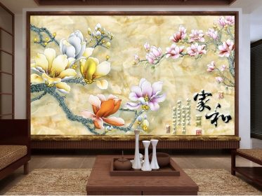 دانلود طرح کاغذ دیواری به سبک چینی خانه و دیوار پس زمینه گل غنی