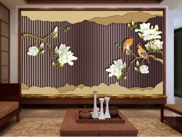 دانلود کاغذ دیواری طرح جدید به سبک چینی مد ساده سه بعدی گل های خانواده غنی و دیوار پس زمینه صفحه پرندگان