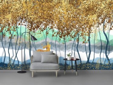 دانلود کاغذ دیواری طرح مدرن نقاشی تزئینی پس زمینه درخت انتزاعی طلایی