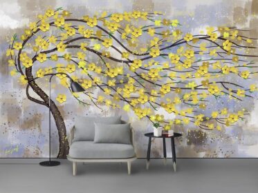 دانلود کاغذ دیواری طرح مدرن با دست کشیده شده انتزاعی درخت خوش شانس نقاشی رنگ روغن دیوار اتاق نشیمن