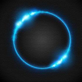 دانلود وکتور انتزاعی حلقه نئون آبی ملایم بر روی پس زمینه فلزی تیره افکت نور گردباد ذرات براق چشمک می زند بر روی دایره زمرد فضای خالی برای تصویر برداری متن