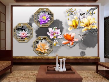 دانلود کاغذ دیواری طرح چینی پس زمینه دیوار گل زیبا