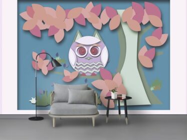 دانلود کاغذ دیواری طرحی مدرن کوچک تازه کارتون گل پرنده پس زمینه تلویزیون دیوار