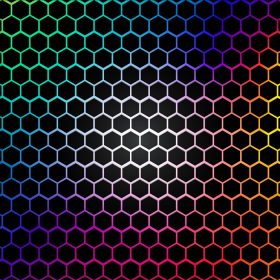 دانلود وکتور پترن شش گوش سیاه انتزاعی بافت آینده نگر با تصویر برداری مفهومی فناوری رنگ آمیزی رنگین کمان