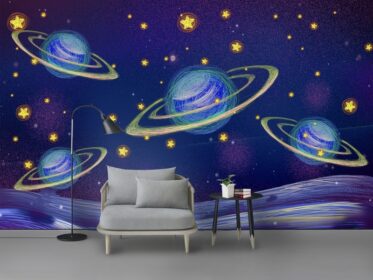 دانلود کاغذ دیواری طرحی مدرن و زیبا با خط رویایی دیوار پس زمینه تلویزیون ستاره دار کیهانی