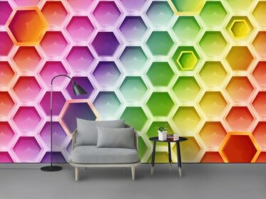 دانلود کاغذ دیواری طرح سه بعدی خلاقانه دیوار اتاق نشیمن ناهموار شش ضلعی