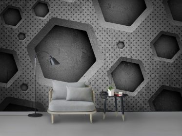دانلود طرح کاغذ دیواری رترو سه بعدی هندسی موزاییک شش ضلعی پس زمینه تلویزیون