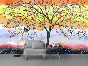دانلود کاغذ دیواری طرح مدرن نقاشی دیواری انتزاعی غنی از درخت با رنگ روغن پس زمینه