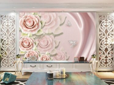دانلود کاغذ دیواری طرحی زیبای صورتی عاشقانه ساتن گلدار جواهرات دیوار زمینه