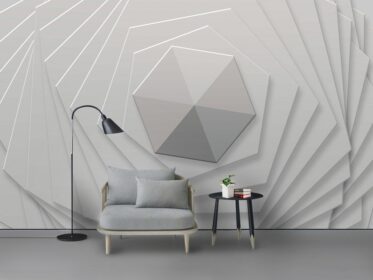 دانلود کاغذ دیواری طرح سه بعدی خلاقانه برآمدگی سفید شش ضلعی دیوار اتاق نشیمن