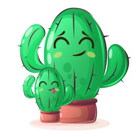 دانلود وکتور گیاهان کاکتوس با چهره های شاد به سبک کارتونی در پس زمینه ایزوله
