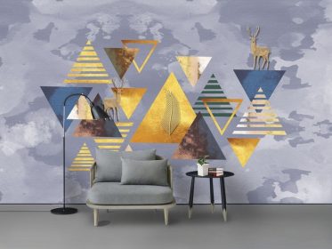 دانلود طرح کاغذ دیواری مدرن شیک انتزاعی شکل هندسی برگ گوزن طلایی پس زمینه خلاقانه