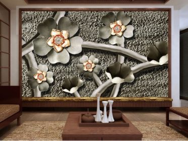 دانلود طرح کاغذ دیواری چینی برجسته آلو زیورآلات لوکس دیوار سیمانی گل