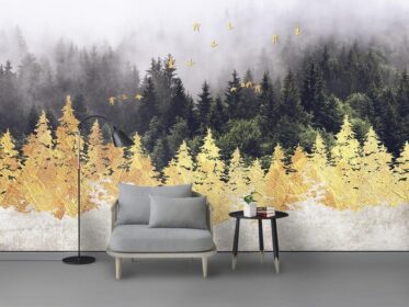 دانلود کاغذ دیواری طرح جدید مدرن با دست ترسیم شده با چوب های طلایی در حال پرواز پرندگان پس زمینه دیوار انتزاعی