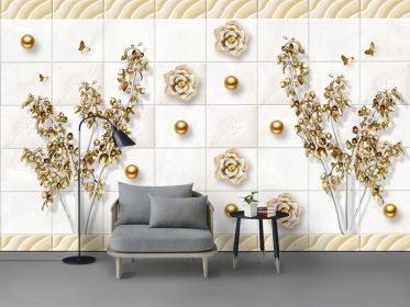 دانلود کاغذ دیواری طرح مدرن مد طلایی مروارید طلایی جواهرات گل پروانه دیوار پس زمینه