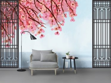 دانلود طرح تصویر زمینه چینی مفهوم هنری یشمی شاخه گل گل قاب یکپارچهسازی با سیستمعامل اتاق نشیمن پس زمینه دیوار