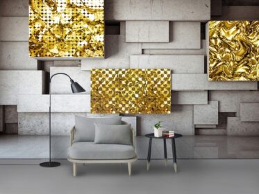 دانلود طرح کاغذ دیواری نوردیک سه بعدی طلایی هندسی دیوار اتاق خواب
