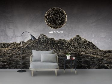دانلود کاغذ دیواری طرح مدرن خلاقانه مینیمالیست سیاه و سفید فرفورژه خط کوه ماه پس زمینه دیوار