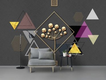 دانلود کاغذ دیواری طراحی مدرن مینیمالیستی شکل هندسی انتزاعی گل طلایی دیوار پس زمینه خاکستری