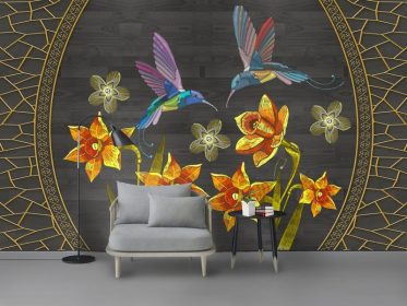 دانلود کاغذ دیواری طرح زیبای مدرن هنرهای دستی سنتی گلدوزی دیوار پس زمینه تلویزیون پرنده گلدوزی