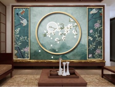دانلود کاغذ دیواری طرح جدید کار هنری کلاسیک چینی گل و پرنده دیوار پس زمینه صفحه فلزی