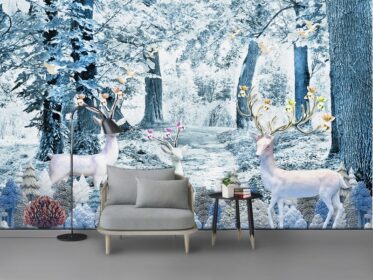 دانلود طرح کاغذ دیواری نوردیک مینیمالیستی جنگل الکی نشیمن اتاق خواب پس زمینه نقاشی تزئینی