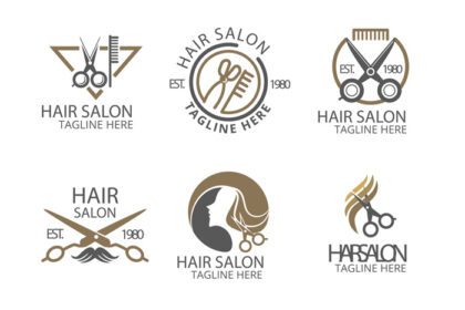 دانلود مجموعه آرم سالن مو با دست کشیده با لوگو