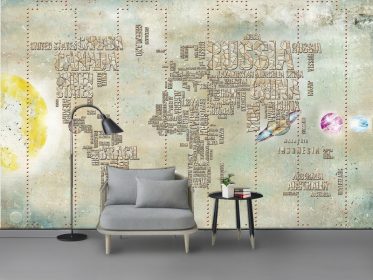 دانلود طرح کاغذ دیواری نوردیک مینیمالیستی نقشه جهان نشیمن پس زمینه مبل نقاشی دیواری تزئینی