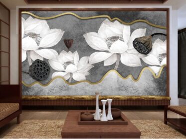 دانلود کاغذ دیواری طرح جدید حاشیه انتزاعی چینی گل زیبای نیلوفر آبی پس زمینه چینی