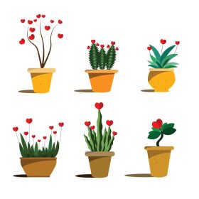 دانلود وکتور کارتونی مجموعه وکتور ولنتاین گیاه داخلی خانه در گلدان