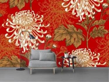دانلود کاغذ دیواری طرح جدید نقاشی جوهر چینی، داودی قلمی، نقاشی دیواری کاغذ دیواری
