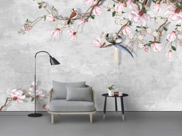 دانلود طرح کاغذ دیواری به سبک چینی قلم و دیوار پس زمینه گل