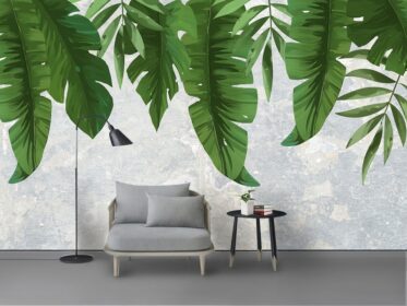دانلود کاغذ دیواری طرح مدرن مینیمالیستی با دست کشیده شده گیاهی دیوار پس زمینه برگ موز