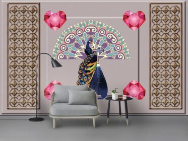 دانلود طرح کاغذ دیواری جواهرات گچ برلیان زیبای کریستال طاووس اسکرین باز دیوار