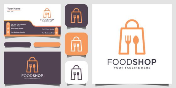 دانلود لوگو قالب طرح های لوگو فروشگاه مواد غذایی کیف ترکیبی با قاشق و