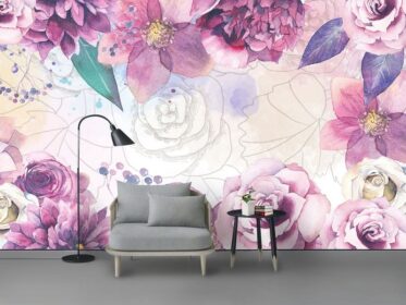 دانلود کاغذ دیواری طرح مدرن نقاشی دیواری با پس زمینه زیبا با گل