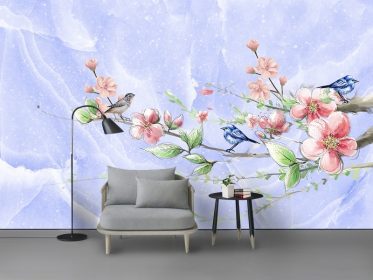 دانلود کاغذ دیواری طرح جدید با دست طراحی شده با گل پرنده دقیق طرح دیوار پس زمینه