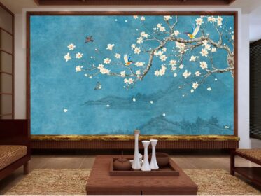 دانلود طرح کاغذ دیواری به سبک چینی قلم گل ارکیده اتاق نشیمن دیوار پس زمینه تلویزیون