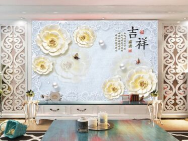 دانلود طرح کاغذ دیواری فرخنده غنی لوکس سه بعدی گل پروانه جواهرات پس زمینه دیوار