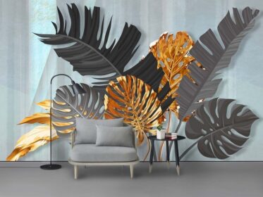 دانلود طرح کاغذ دیواری گیاهان استوایی نوردیک پس زمینه اتاق نشیمن نقاشی تزئینی