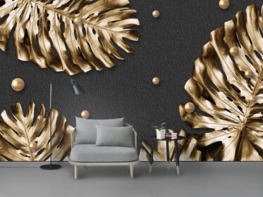 دانلود طرح کاغذ دیواری به سبک مدرن ورق طلایی برجسته دیوار زمینه مروارید